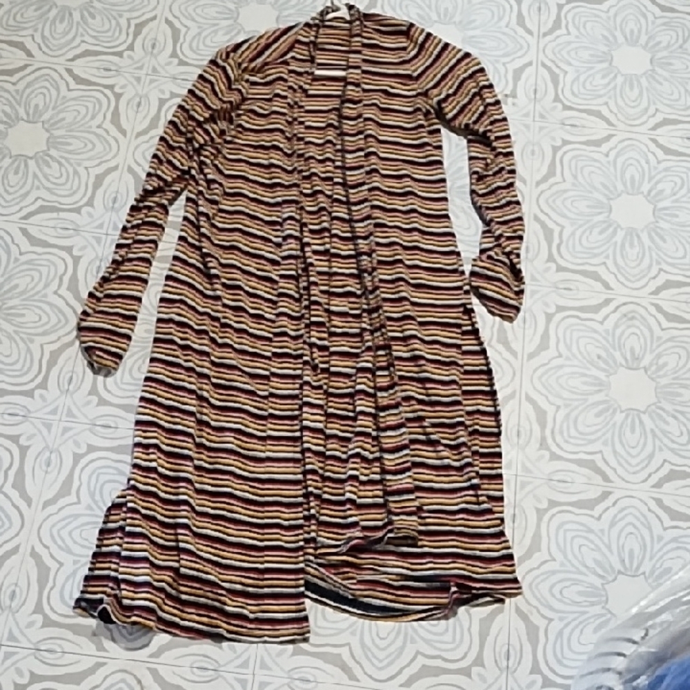 Striped Multicolor Robe Daytime Outdoors Cover Up Summer EMBERLEY L